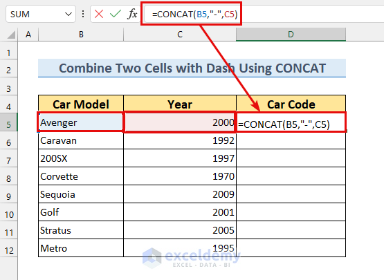 How to Combine Two Cells in Excel with a Dash