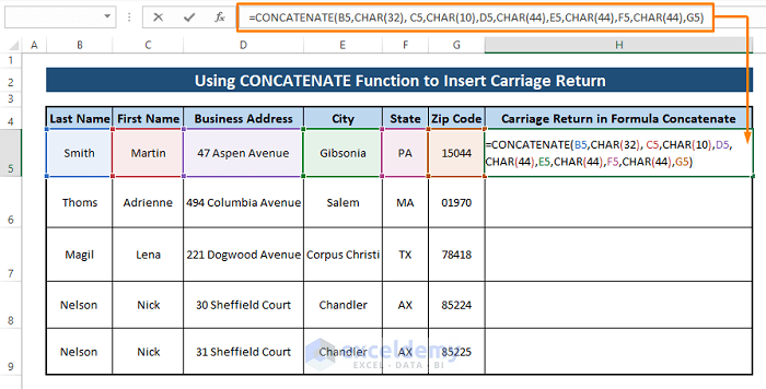 Concatenate -Carriage Return in Excel Formula to Concatenate