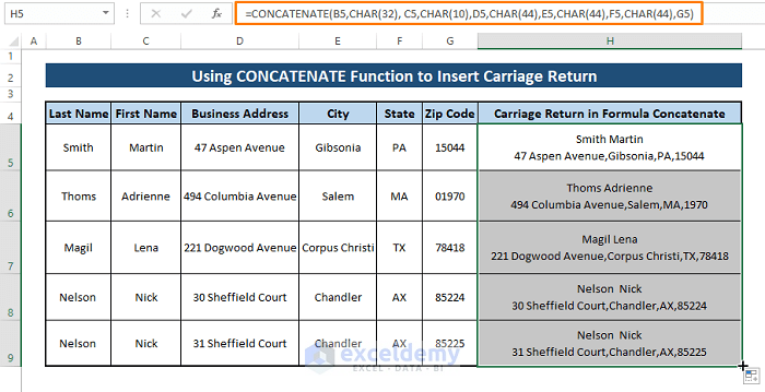 Concatenate-Carriage Return in Excel Formula to Concatenate