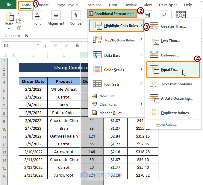 Conditional formatting-Select Cells With Certain Value in Excel