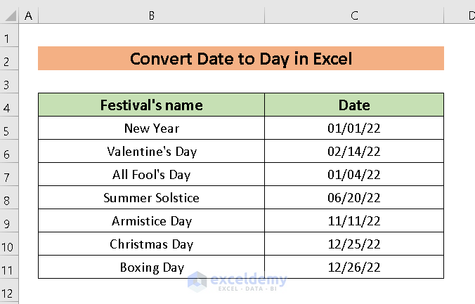 Convert Date to Day 