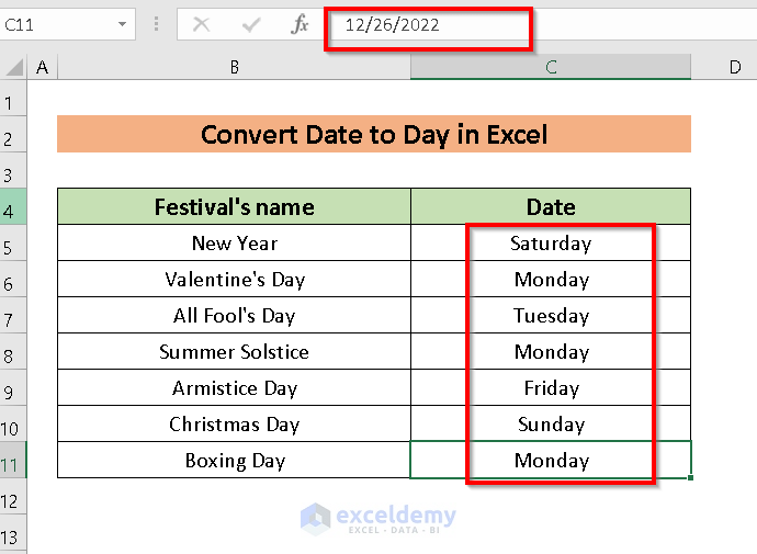 Convert Date to Day 