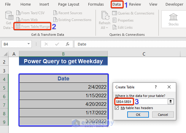 Convert Date to Day of Week by Applying Excel Power Query