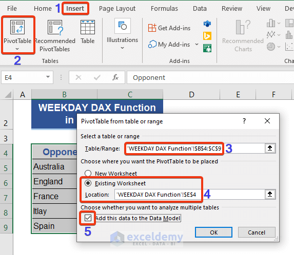 Get Day from date in a Excel Pivot Table with the WEEKDAY DAX Function