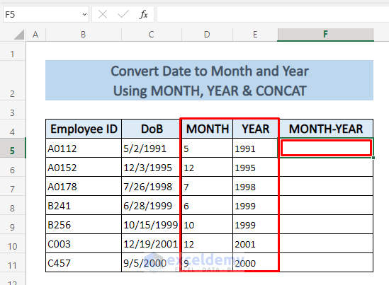 How to Convert Date to Month and Year in Excel 