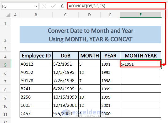 How to Convert Date to Month and Year in Excel