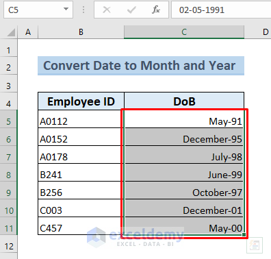 How to Convert Date to Month and Year in Excel (4 Ways) - ExcelDemy