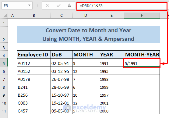 How to Convert Date to Month and Year in Excel 