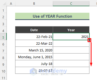 Convert Date to Year Using Excel YEAR Function