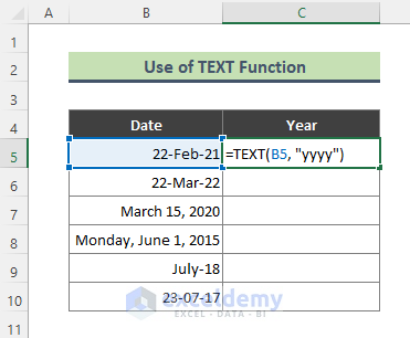 Excel TEXT Function to Extract Year from a Date