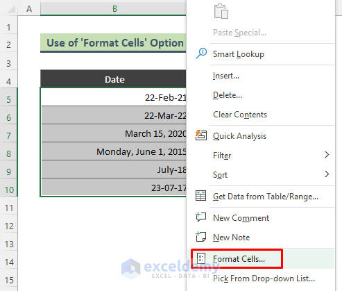 Use ‘Format Cells’ Option to Convert Date to Year in Excel 