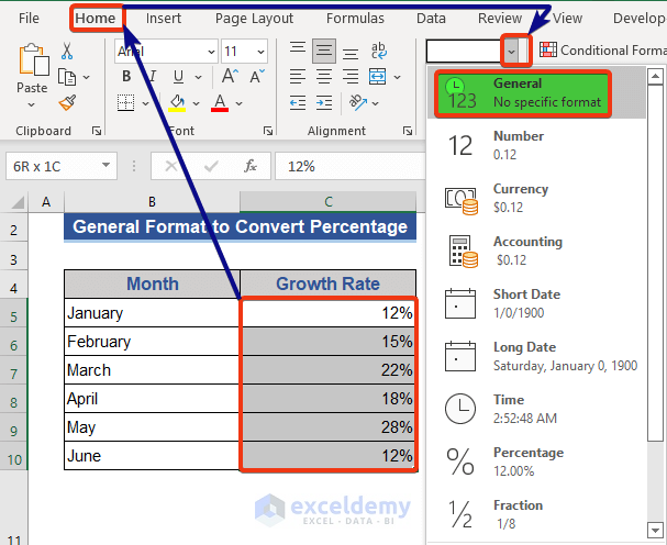 Convert Percentage to Decimal Using the General Format in Excel