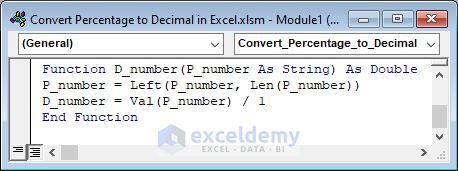 Excel VBA Function to Convert Percentage to Decimal