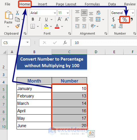 Convert Number to Percentage without Multiplying by 100 in Excel