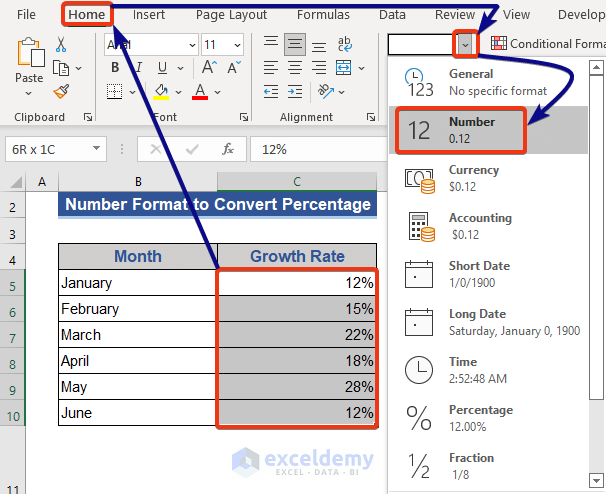 Number Format to Convert Percentage to Decimal in Excel