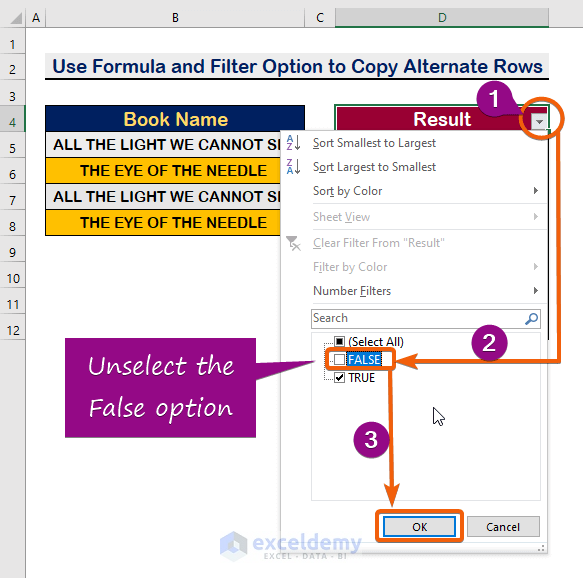 Use A Formula and the Filter Option to Copy Alternate Rows in Excel