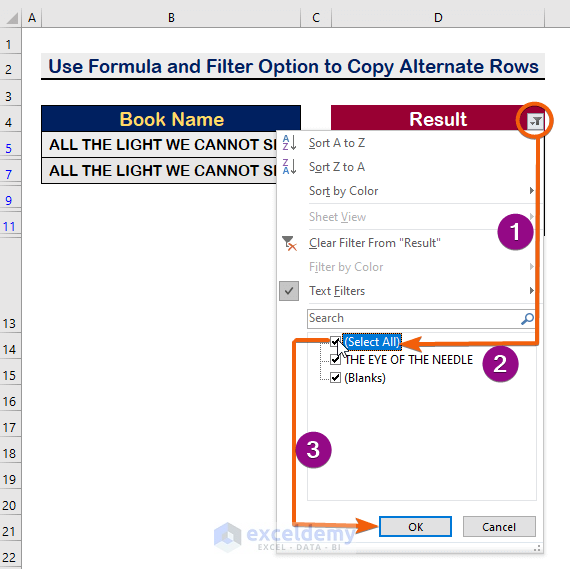 Use A Formula and the Filter Option to Copy Alternate Rows in Excel