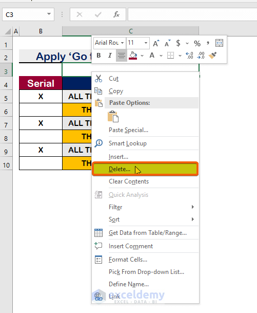 Apply the Go to Special Option to Copy Alternate Rows in Excel
