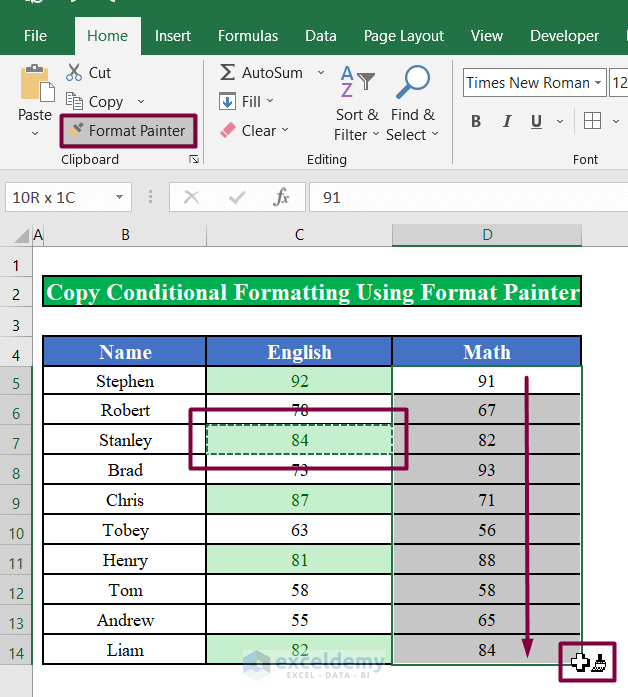 Use the Format Painter Tool to Copy Conditional Formatting to Another Cell
