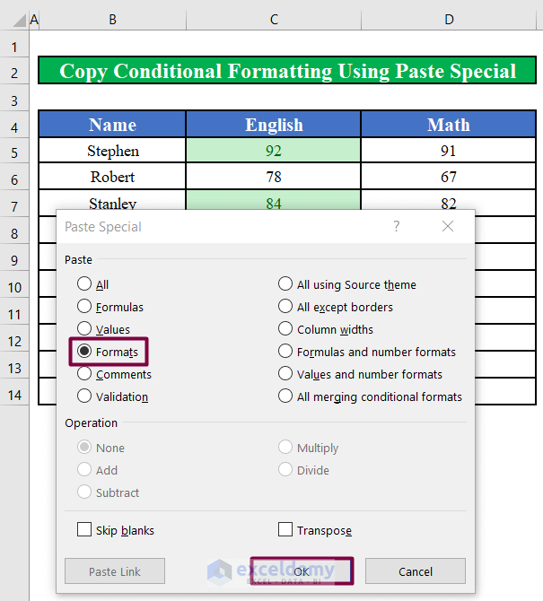 Copy Conditional Formatting to Another Cell Using the Paste Special Feature