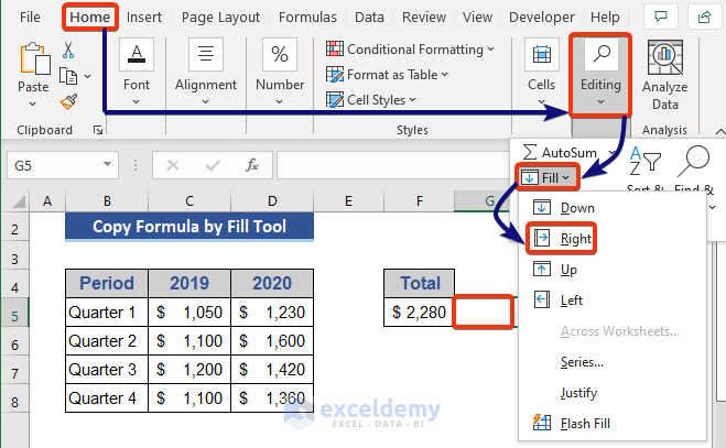 Excel Fill Feature to Copy Formula