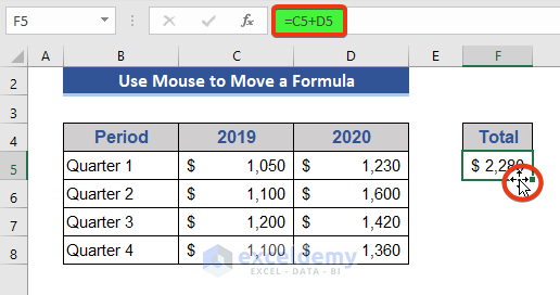 Use Mouse to Move Exact Formula in Excel