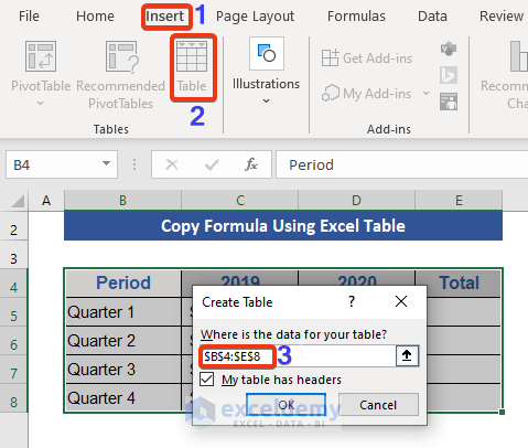 Excel Table to Copy Exact Formula
