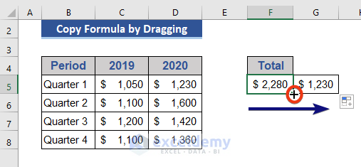 Copy Formula by Dragging in Excel