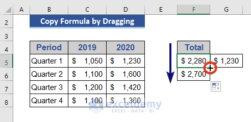 Copy Formula by Dragging in Excel