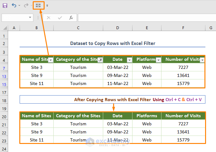 how to copy rows in excel with filter Quick Access Toolbar 