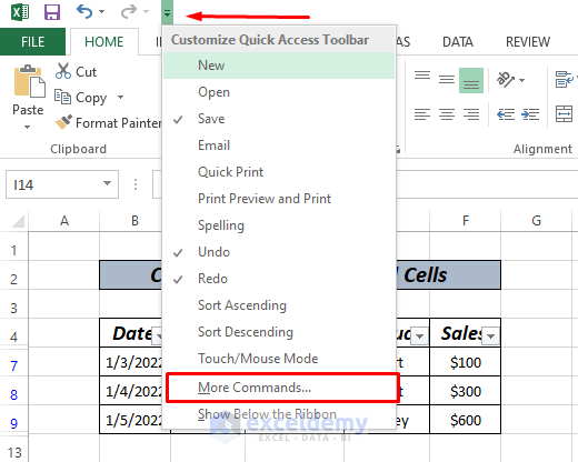 Copy Merged & Filtered Cellsusing quick access bar