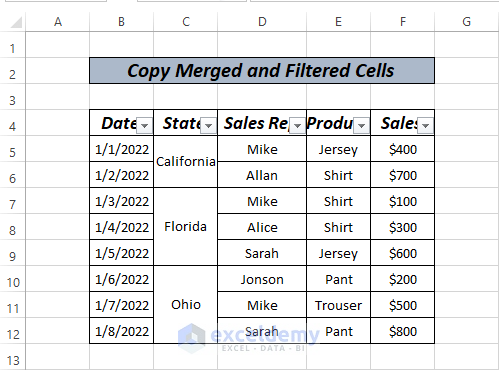Copy Merged & Filtered Cells using 