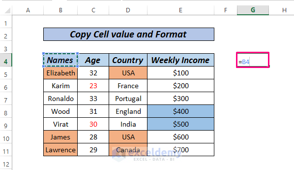 Copy cell format and values formula