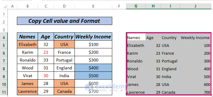 Copy cell format and values formula with format painter