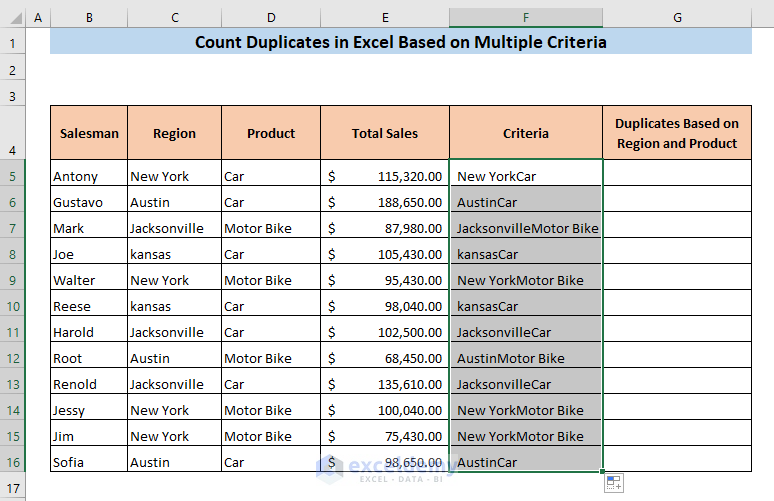 count duplicates in excel multiple criteria