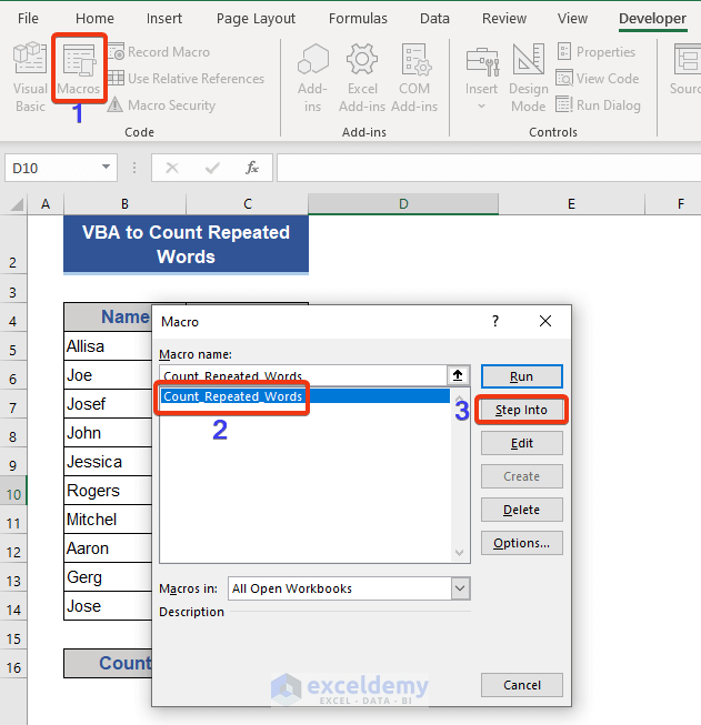 VBA to Count the Total Number Repeated Words