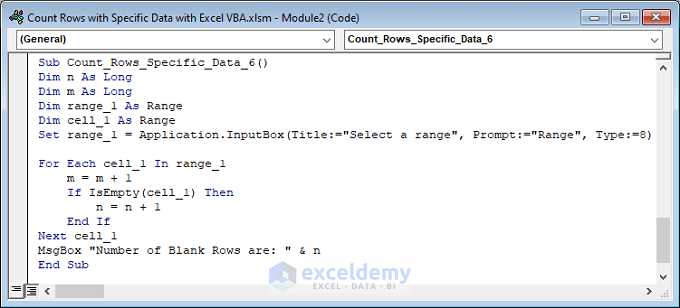 Excel VBA IsEmpty Property to Count Rows without Data