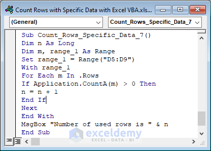 Calculate Non-blank Rows with Data Using Excel VBA