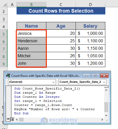 Excel VBA to Count Rows from User Selection