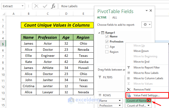 Count Unique Values in Multiple columns pivot table
