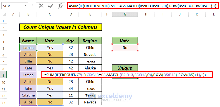 Count Unique Values in Multiple Columns combination function