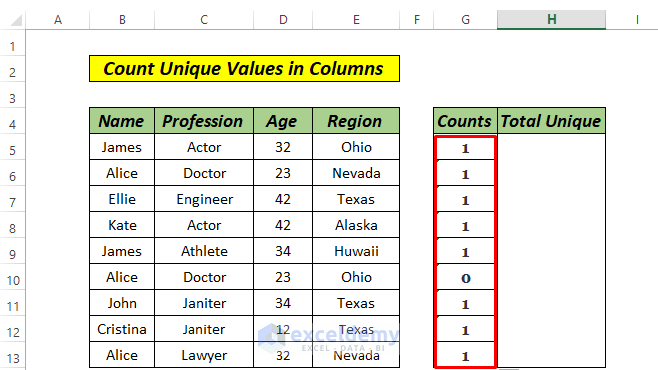 Count Unique Values in Multiple Columns IF