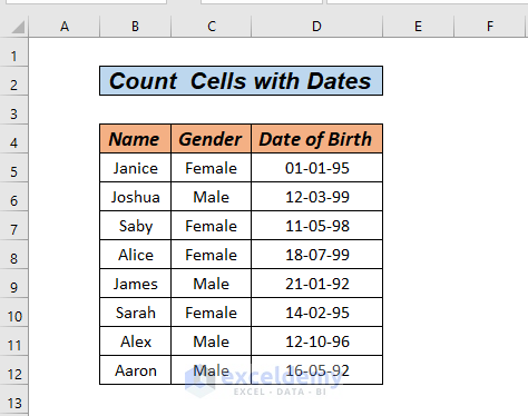 count number of cells with dates in Excel