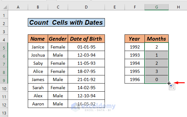 Count cells with Dates in Excel by Formula