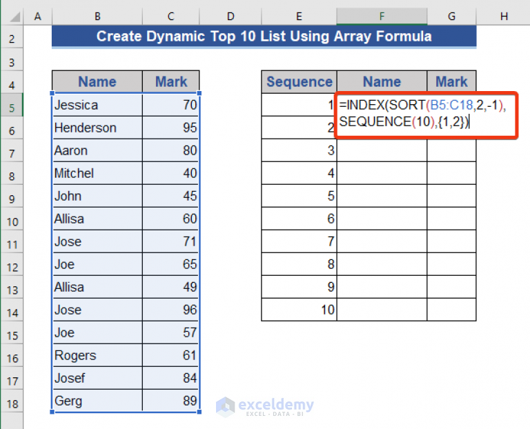 Dynamic Top 10 In Excel – Top 10 with formulas in Excel – GTRN