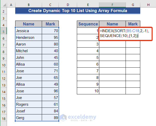 Use an Array Formula to Create a Dynamic Top 10 List in Excel