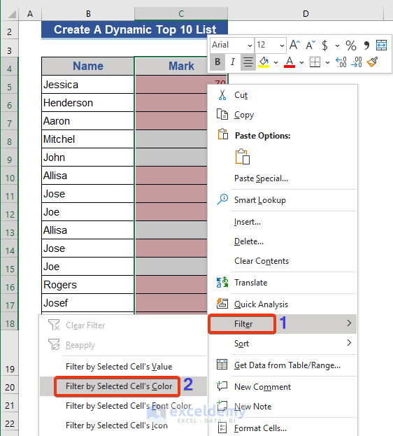 Conditional Formatting, Filter, and Sort Tools to Create a Dynamic Top 10 List
