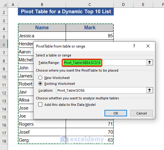 Form a Top 10 List in Excel Using Pivot Table