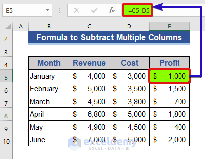 Create Formula to Subtract Multiple Columns in Excel