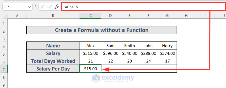 create a formula in excel without using a function